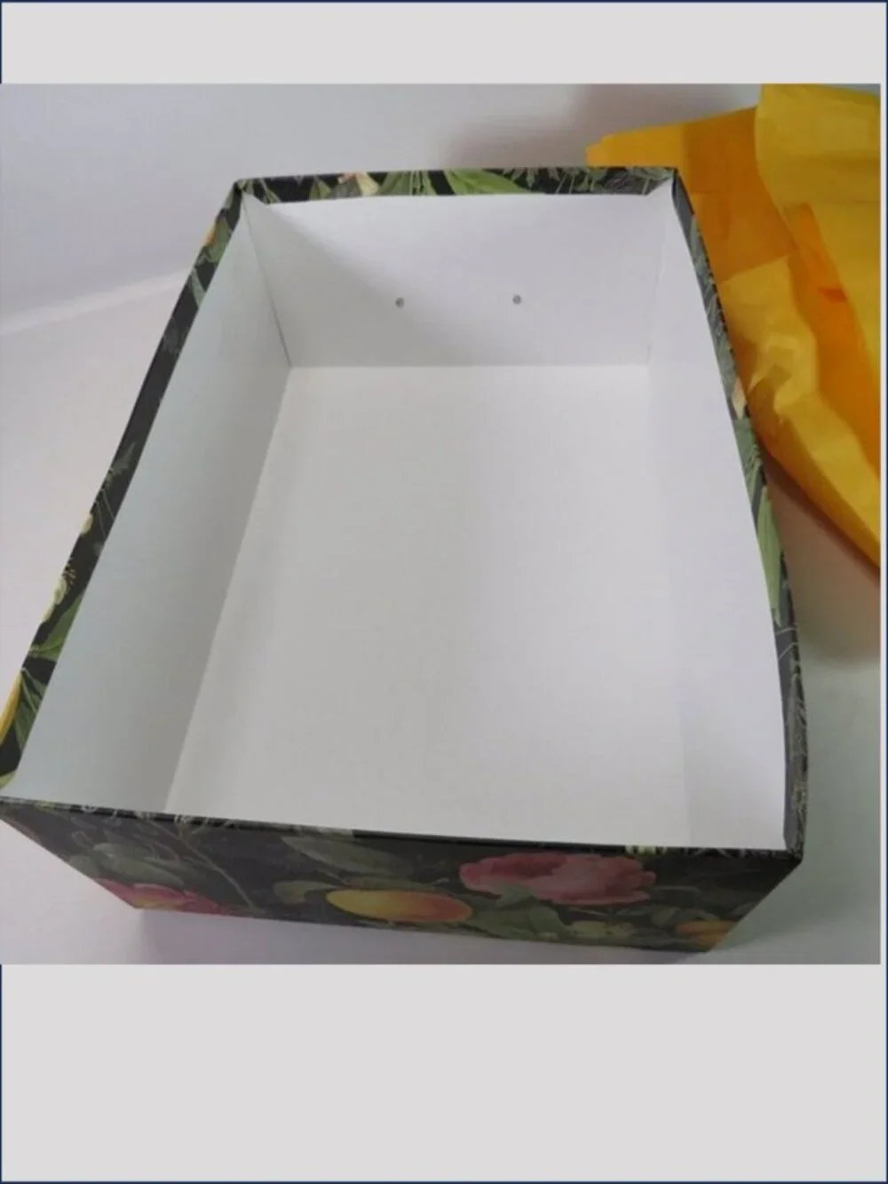 VTG Victorian Black Botanical Floral & Fruit Gift Box Storage 11x8 With Bow